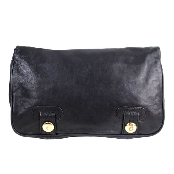 Gustto SOFT BLACK GENUINE LEATHER FLAP LOGO CLUTCH HANDBAG WALLET PURSE - Picture 5 of 16